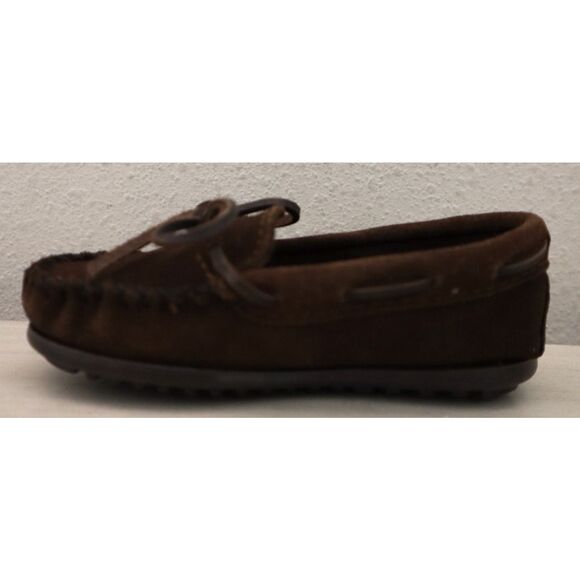 Minnetonka 2773 Boy's Sz 9M Chocolate Brown Suede Slip-On Moccassin Boat Shoes - Picture 5 of 12